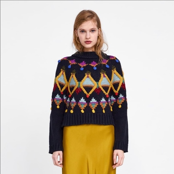 NWT Zara Multicolored Embroidered Knit Sweater - Picture 11 of 12